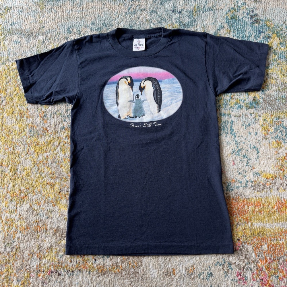 1999 Earth Foundation Penguins There's Still Time Alore Graphic T-Shirt Tee